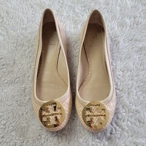 Tory Burch Reva Ballet Flats Shoes Tan Gold Women's 8.5